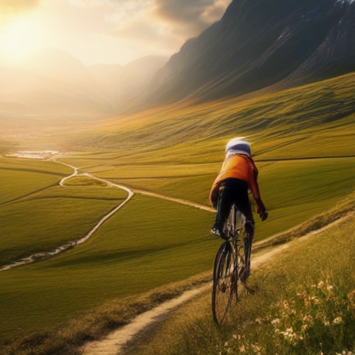 image of a person riding a bicycle in a scenic landscape, showcasing the speed and beauty of electric cycling across Europe.