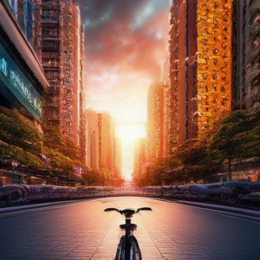   The image should depict a vibrant cityscape with electric bikes seamlessly weaving through traffic, highlighting the harmonious integration of sustainable technology and urban life.